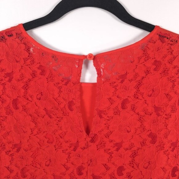 NWT DIANE VON FURSTENBERG Coral Red Sleeveless Shell 12215DVF Lace Top LARGE - Picture 7 of 11